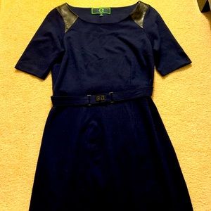 Beautiful navy blue fitted, belted dress size small